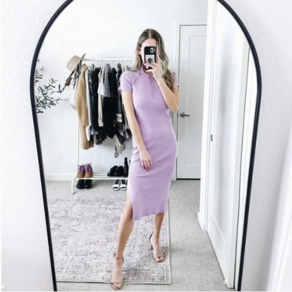 House of Harlow 1960 Dresses & Skirts - House of Harlow 1960 Lavender Ribbed Knit Polo Midi Dress Women's Size Large